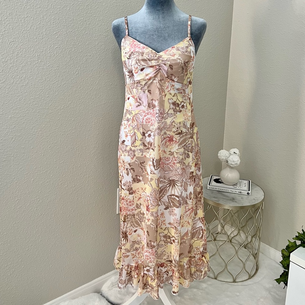 Mesh Checkered Floral Long Dress